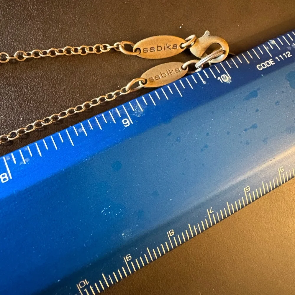 Sabika Antiqued-Style Goldish/Bronze Crescent Necklace with Green Gems - Picture 4 of 8